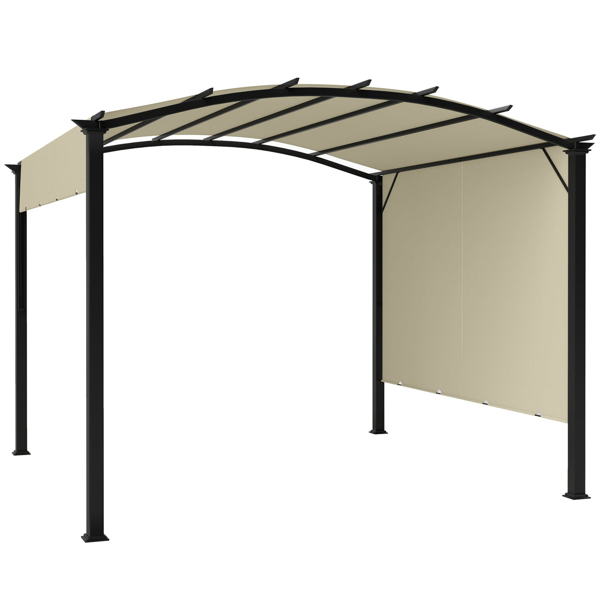 11' x 11' Retractable Pergola Canopy with Arched Metal Frame, Beige
