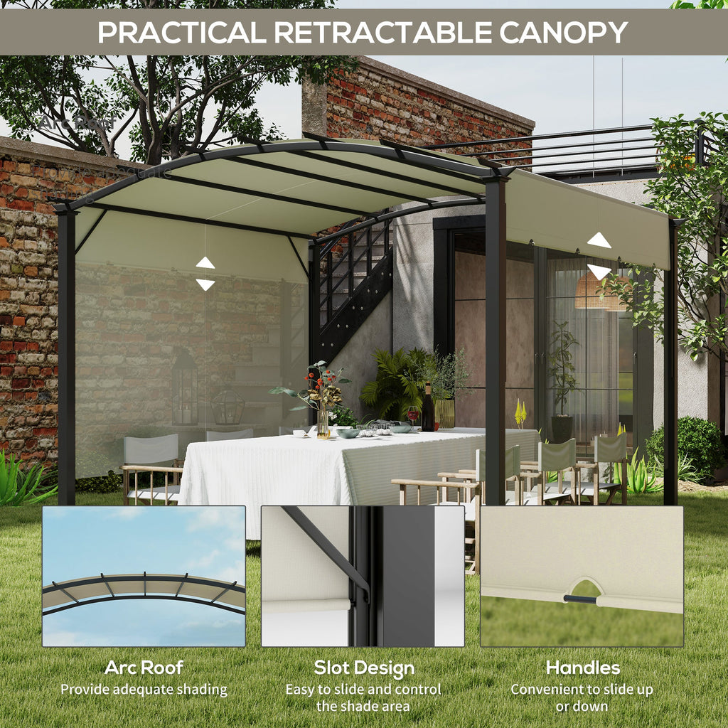 11' x 11' Retractable Pergola Canopy with Arched Metal Frame, Beige