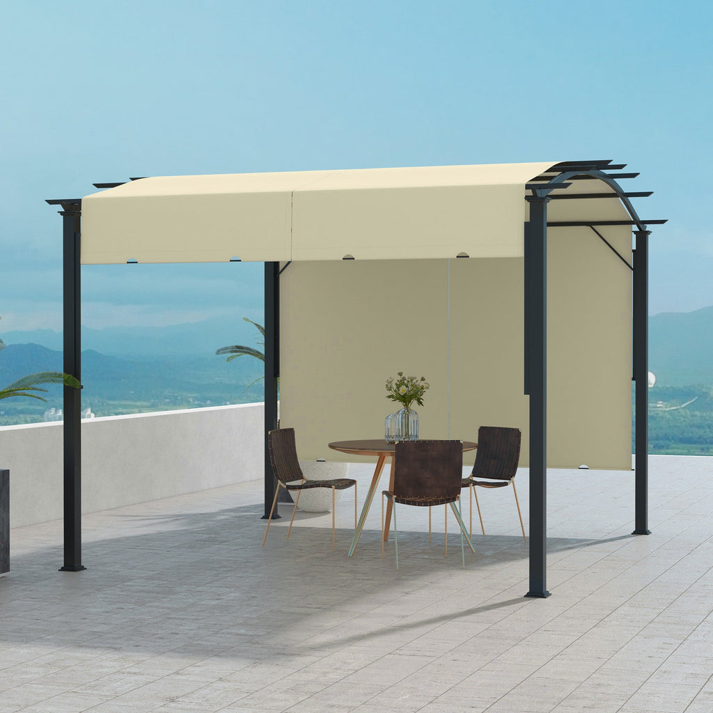 11' x 11' Retractable Pergola Canopy with Arched Metal Frame, Beige
