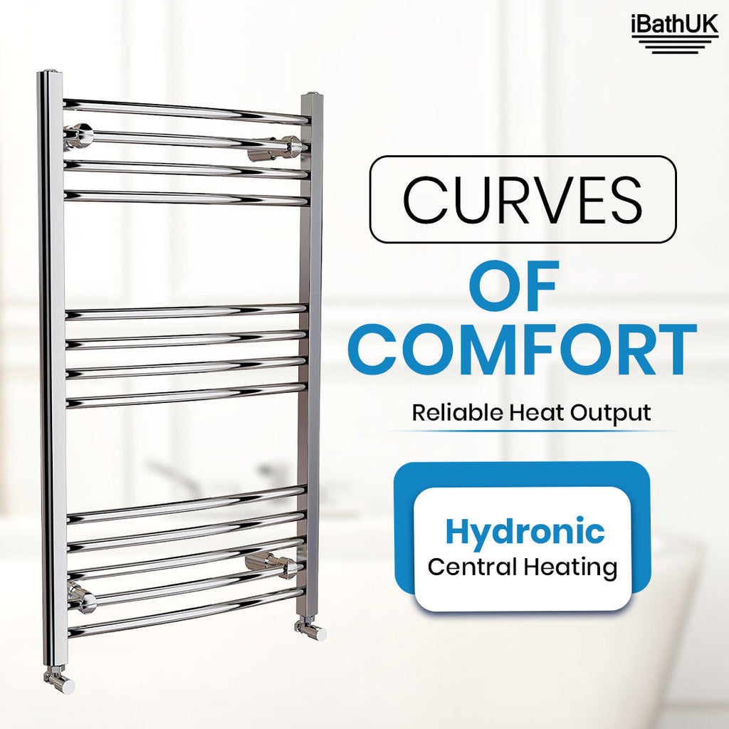 iBathUK Zypher Curved Heated Towel Rail Bathroom Radiator - Chrome