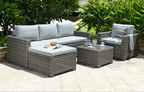 Marbella Grey 5-Seater Garden Sofa Set with Ottoman and Cover Bundle