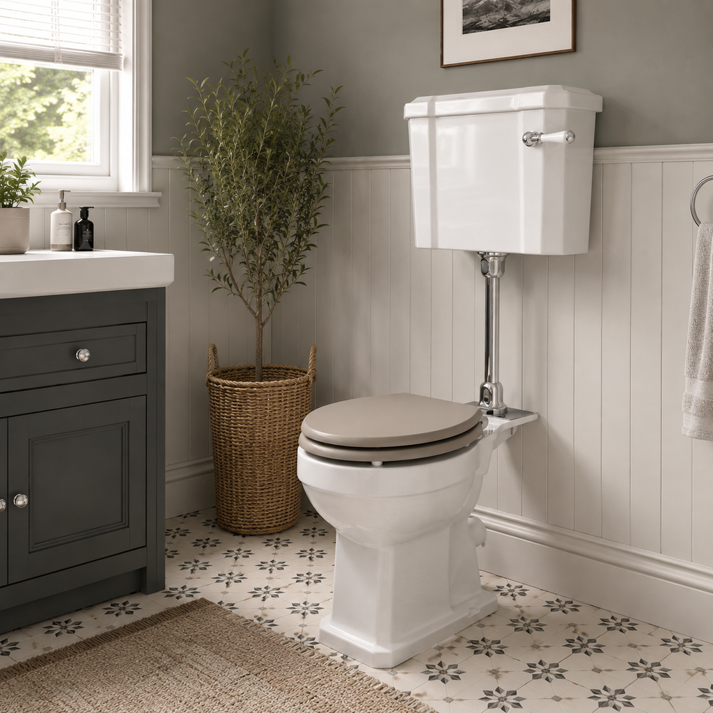 Classique Medium Level Toilet  with Lever Cistern, Seat & Flush Pipe Kit - White