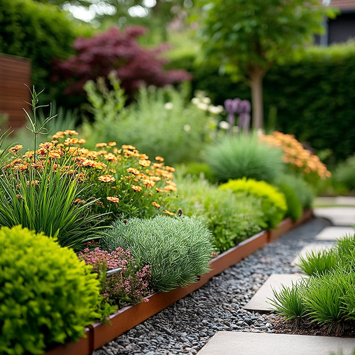 Metal Lawn Edging Garden Border with Pegs - 5 Pieces