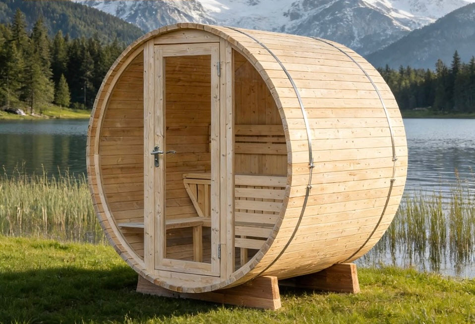 Compact Outdoor Barrel Sauna — Thermo Pine Wood | 2-4 Person