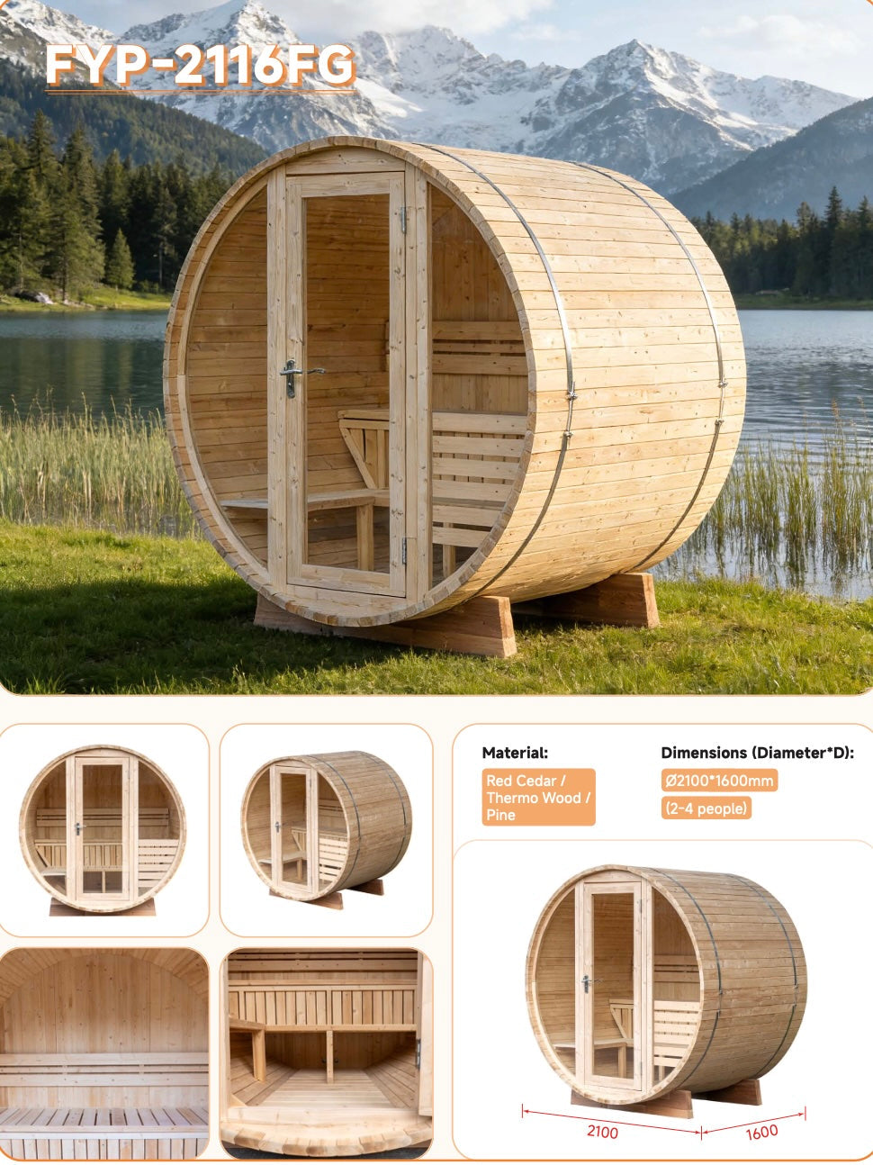 Compact Outdoor Barrel Sauna — Thermo Pine Wood | 2-4 Person