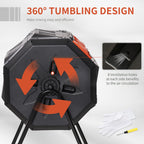 Tumbling Compost Bin Outdoor 360 Degrees Dual Chamber Rotating Composter 43 Gallon, Orange