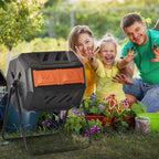 Tumbling Compost Bin Outdoor 360 Degrees Dual Chamber Rotating Composter 43 Gallon, Orange