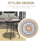 23.6" Mosaic Round Patio Coffee Table with Metal Frame for Outdoor, Poolside, Red