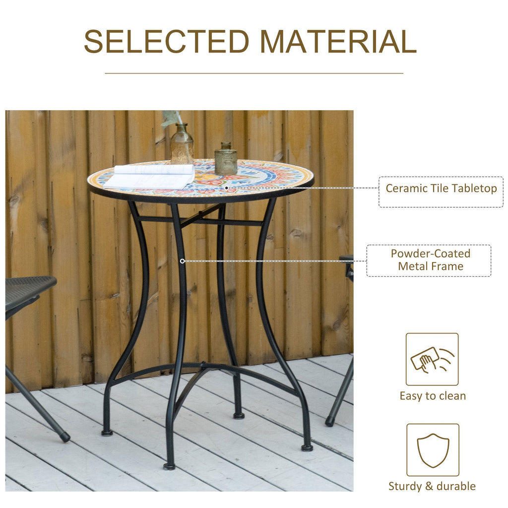 23.6" Mosaic Round Patio Coffee Table with Metal Frame for Outdoor, Poolside, Red
