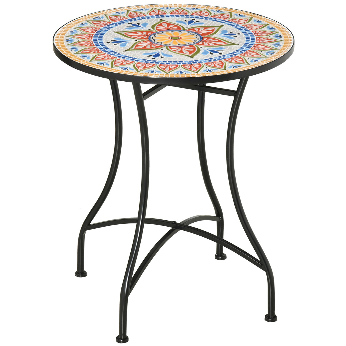 23.6" Mosaic Round Patio Coffee Table with Metal Frame for Outdoor, Poolside, Red