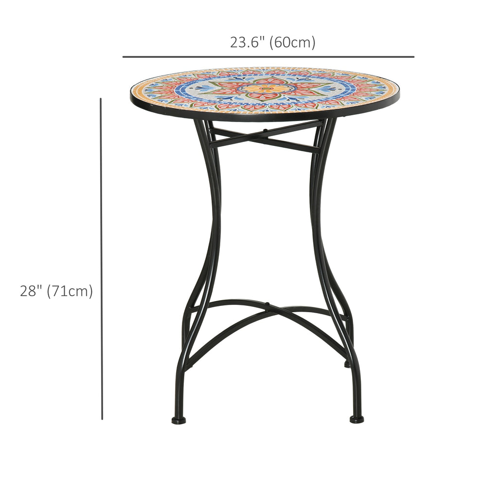23.6" Mosaic Round Patio Coffee Table with Metal Frame for Outdoor, Poolside, Red