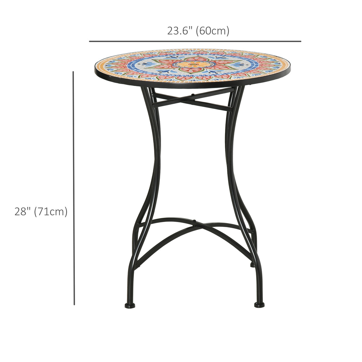 23.6" Mosaic Round Patio Coffee Table with Metal Frame for Outdoor, Poolside, Red