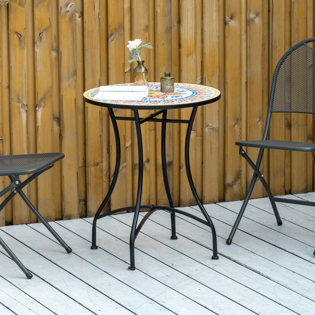 23.6" Mosaic Round Patio Coffee Table with Metal Frame for Outdoor, Poolside, Red
