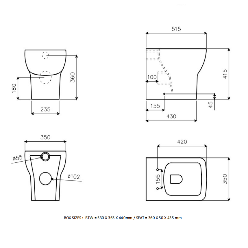 Naples Short Projection Back to Wall Toilet With Soft Close Toilet Seat - White