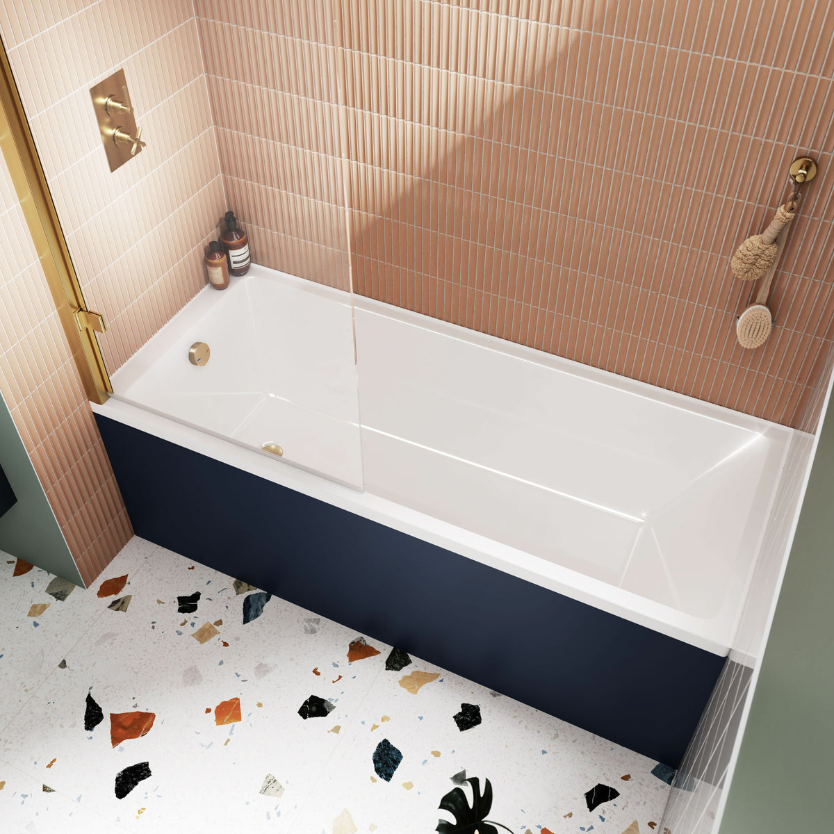 Terra Thin Edge Rectangular Single Ended Bath with Legs - White