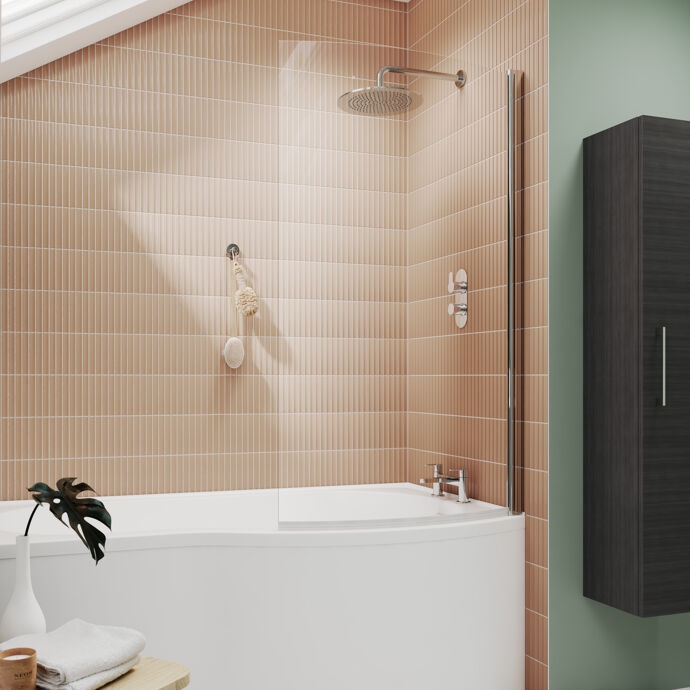 Cedar 6mm Glass Curved B-Shaped Bath Screen - 1430mm x 858mm - Chrome