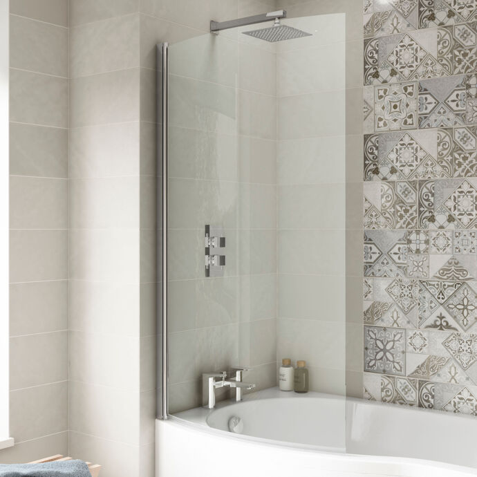 Cedar 6mm Glass Curved B-Shaped Bath Screen - 1430mm x 858mm - Chrome