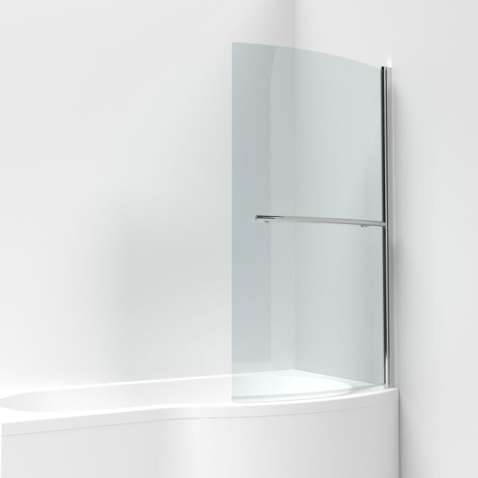 Quartz 6mm Glass Curved B-Shaped Bath Screen with Towel Rail - 1433mm x 858mm - Chrome