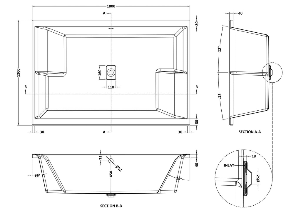 Monaco Double Ended Inset Spa Bath With Legs - 1800mm x 1200mm - Gloss White