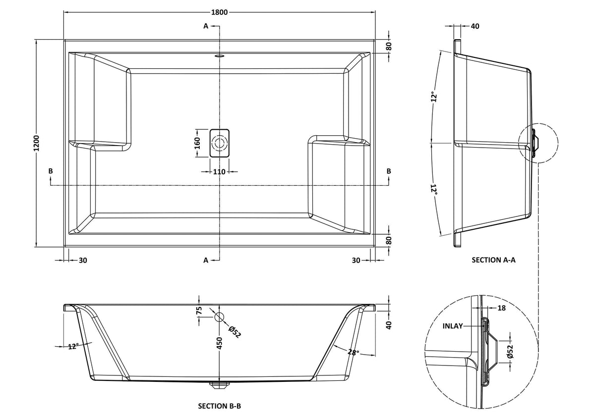 Monaco Double Ended Inset Spa Bath With Legs - 1800mm x 1200mm - Gloss White