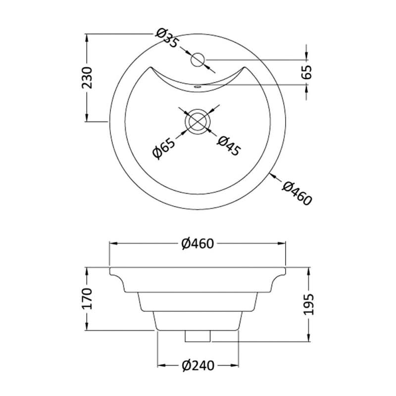 Serenity Round Cloakroom Countertop Basin - 460mm Wide - 1 TH - White