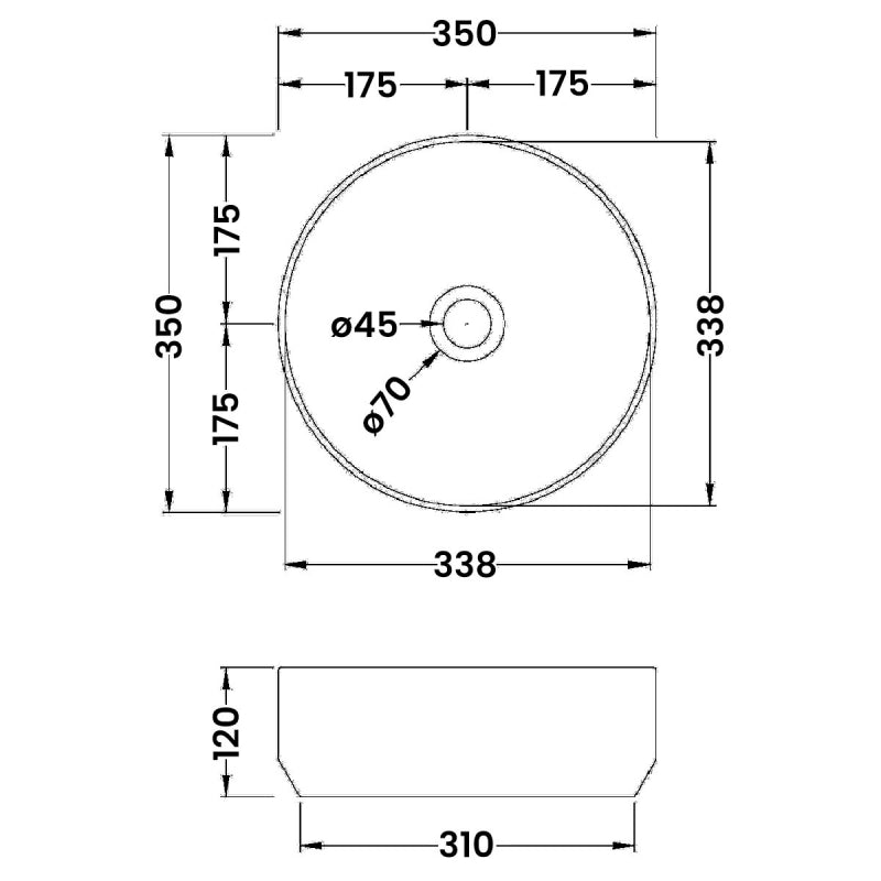 Serenity Round Cloakroom Countertop Basin - 350mm Wide - White
