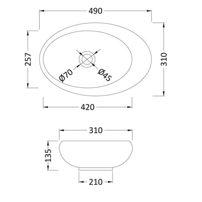 Serenity Oval Cloakroom Countertop Basin - 490mm Wide - White