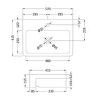 Serenity Rectangle Semi Recessed Basin - 570mm Wide - 1 TH - White