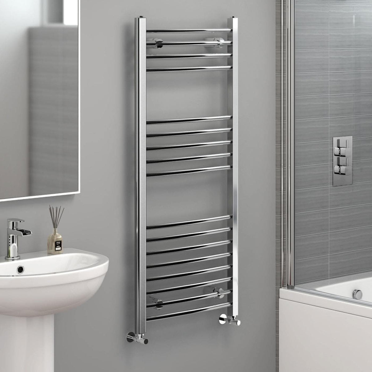 iBathUK Zypher Curved Heated Towel Rail Bathroom Radiator - Chrome