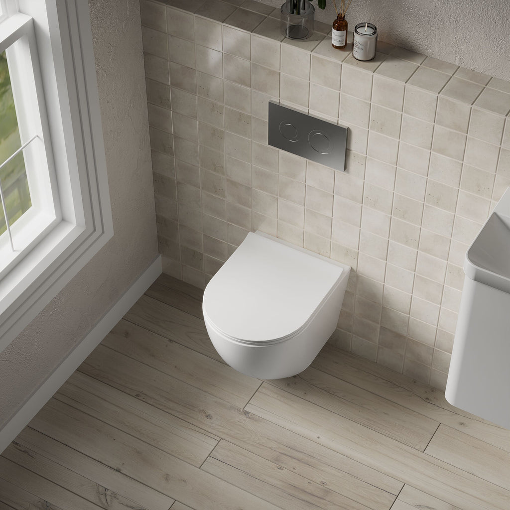 Sigma Rimless Wall Hung Toilet with Slim Sandwich Soft Close Seat - White
