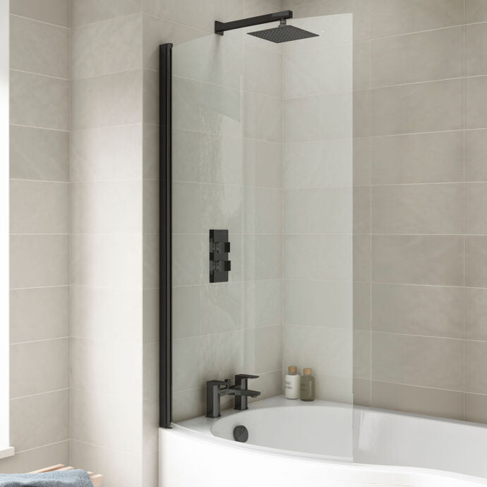 Cascade 6mm Glass Curved P-Shaped Bath Screen - 1430mm x 715mm