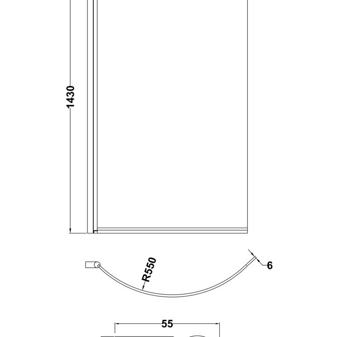 Cascade 6mm Glass Curved P-Shaped Bath Screen - 1430mm x 715mm