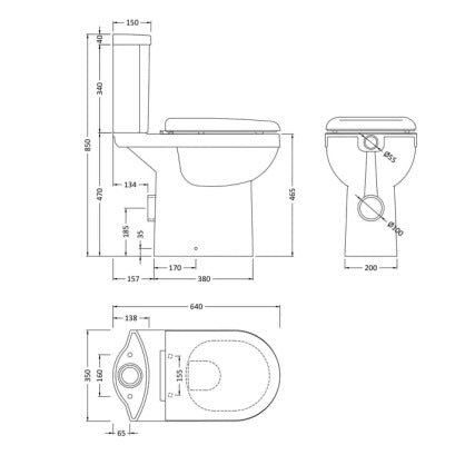 Liquid Comfort Height  Close Coupled Toilet with Push Button Cistern & Seat - White