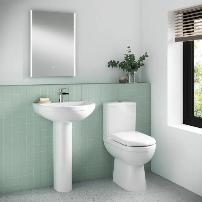Liquid Comfort Height  Close Coupled Toilet with Push Button Cistern & Seat - White