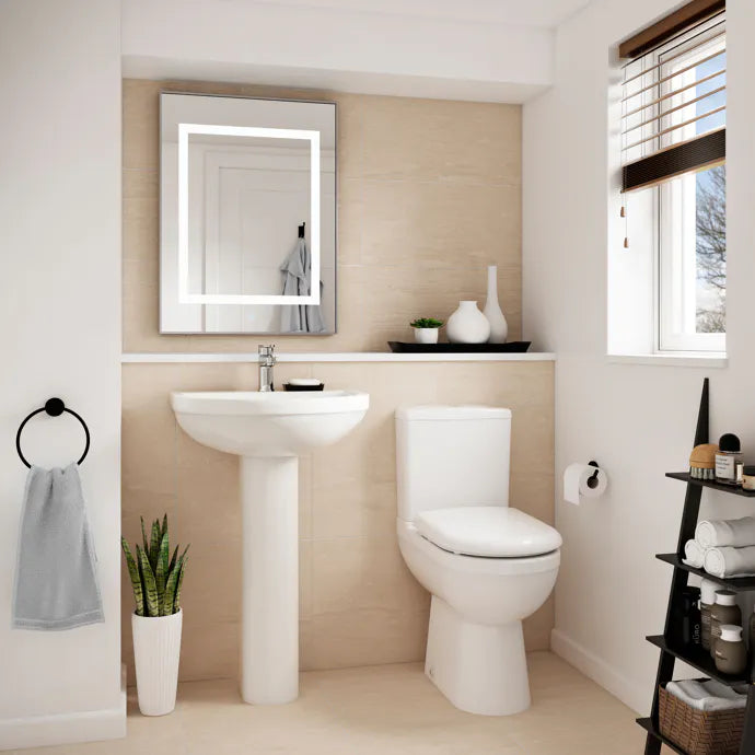 Liquid Comfort Height  Close Coupled Toilet with Push Button Cistern & Seat - White