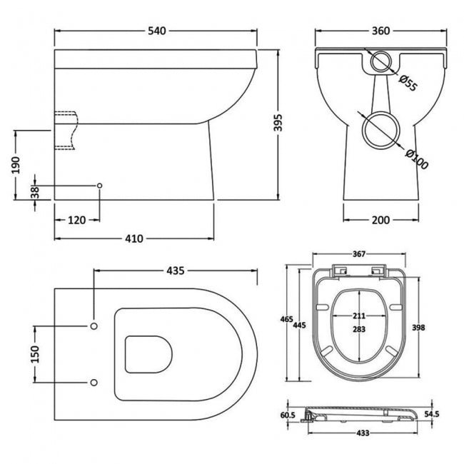 Liquid Back to Wall Toilet With Seat - White