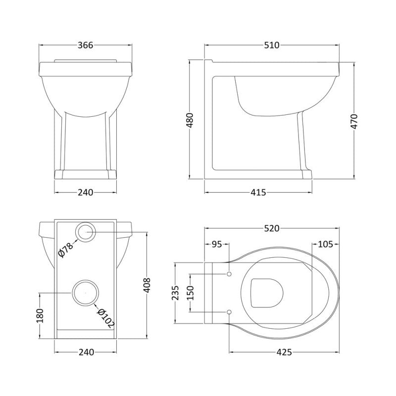 Classique Comfort Height Back to Wall Toilet with Seat - White