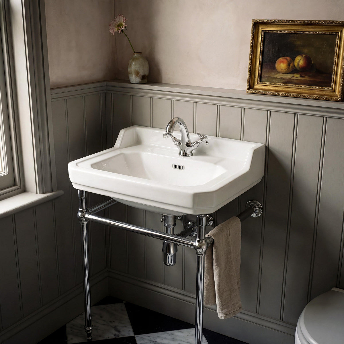Richmond Rectangular Basin With Washstand - White
