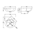 Sydney Corner Wall Hung Basin - 450mm Wide - 1 TH - White