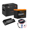 The iTechworld Premium GoFurther Battery Box Bundle Kit includes an iTECH120X Lithium Battery, iTECHDCDC25 Charger, power cables, mounting bracket, and wiring accessories—ideal for off-grid or dual-battery setups.