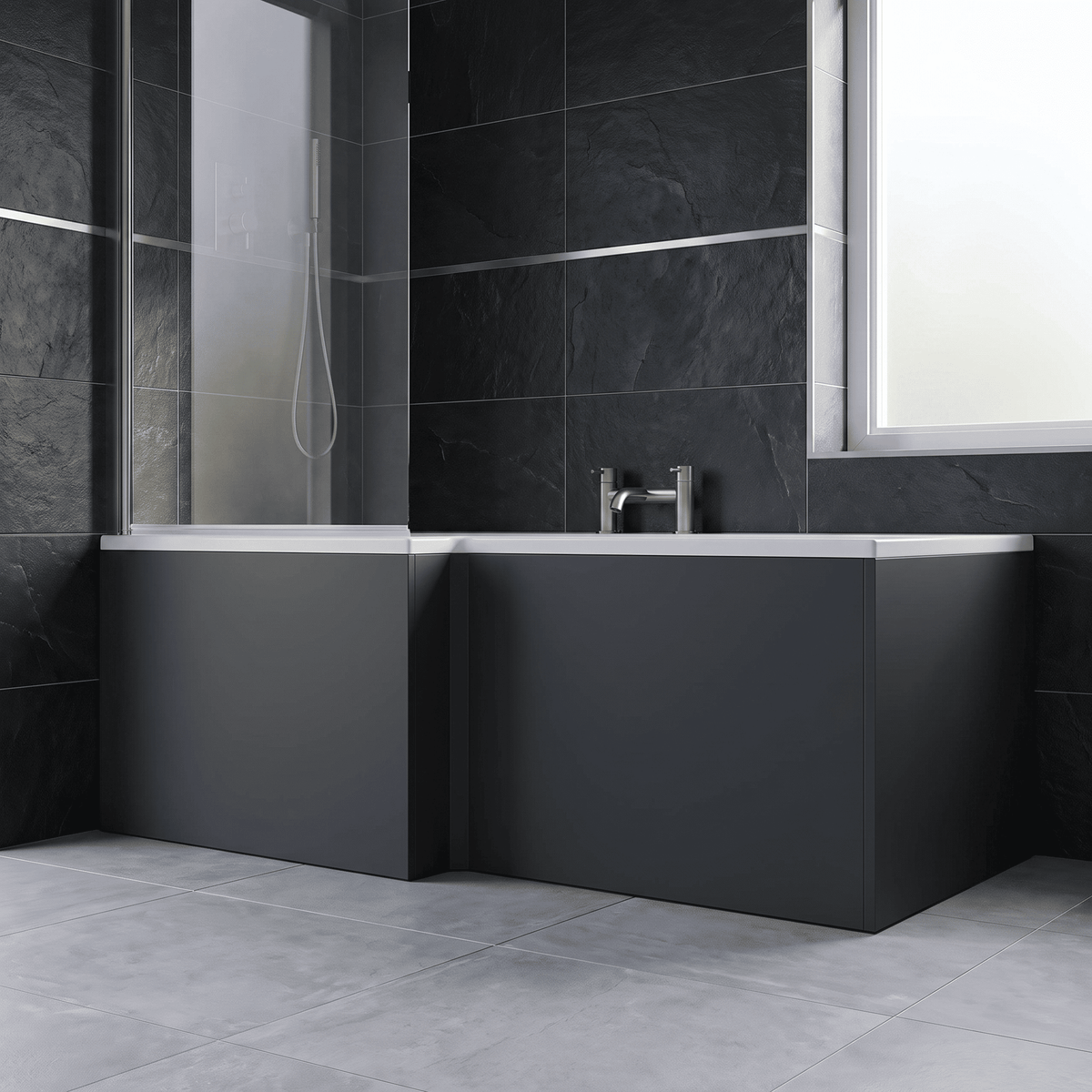 Crosswater L-Shaped Square Shower Bath Front Panel - 1700mm