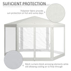 13' x 11' Hexagon Sun Shade Canopy with Protective Mesh Sidewalls, Ropes & Stakes, Cream