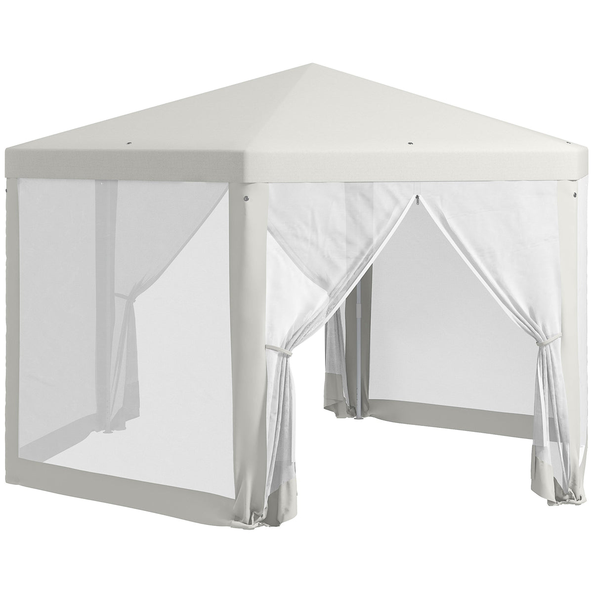 13' x 11' Hexagon Sun Shade Canopy with Protective Mesh Sidewalls, Ropes & Stakes, Cream