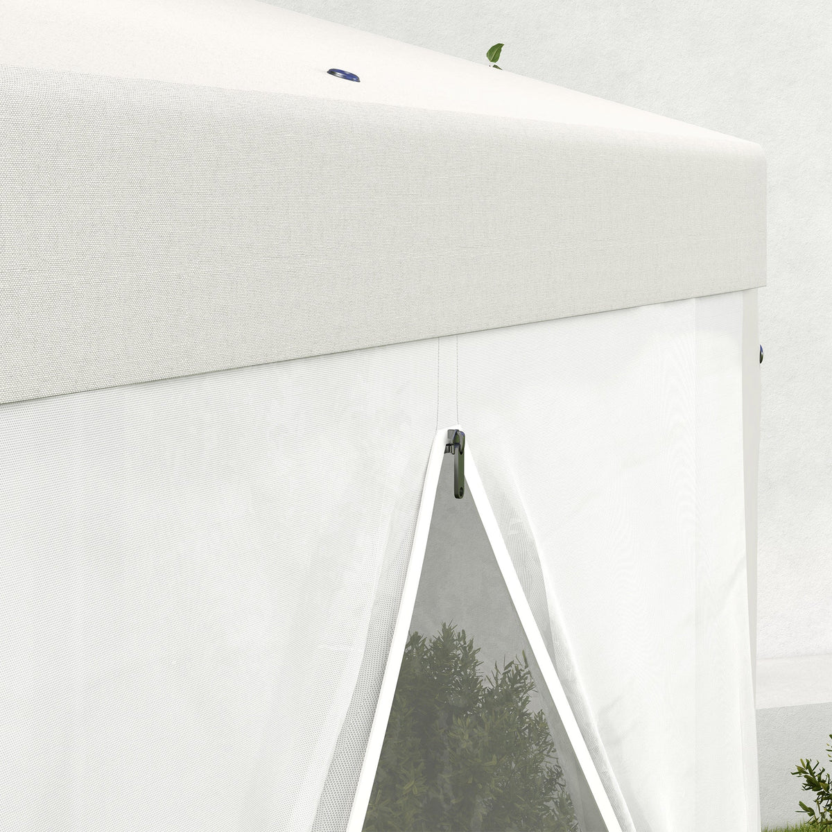 13' x 11' Hexagon Sun Shade Canopy with Protective Mesh Sidewalls, Ropes & Stakes, Cream