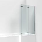 Aqua 6mm Glass L-Shaped Double Hinged Bath Screen - 1400mm x 812mm - Chrome