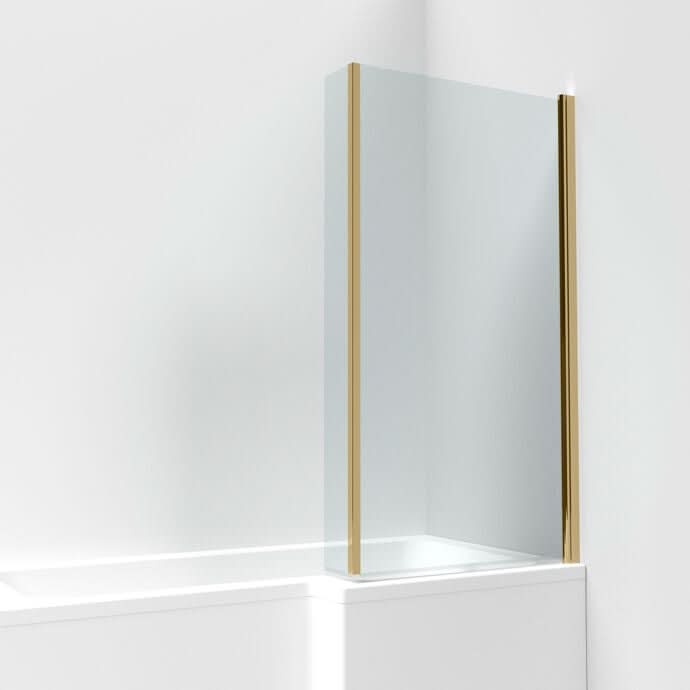 Prestige 6mm Glass L-Shaped Hinged Bath Screen with Fixed Return Panel - 1430mm x 795mm