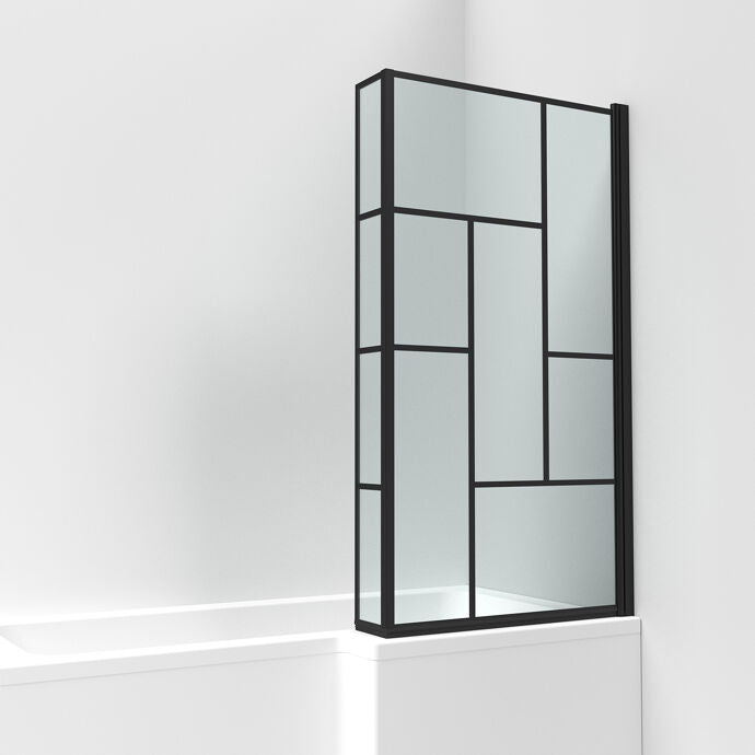 Aspen 6mm Glass Abstract Bath Screen - 1430mm x 795mm - Matt Black