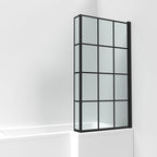 Willow Square 6mm Glass Framed Bath Screen with Fixed Return Panel - 1430mm x 795mm - Matt Black