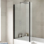 Prestige 6mm Glass L-Shaped Hinged Bath Screen with Fixed Return Panel - 1430mm x 795mm