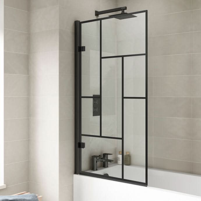 Rexa 8mm Glass Contemporary Abstract Bath Screen - 1520mm x 830mm - Matt Black